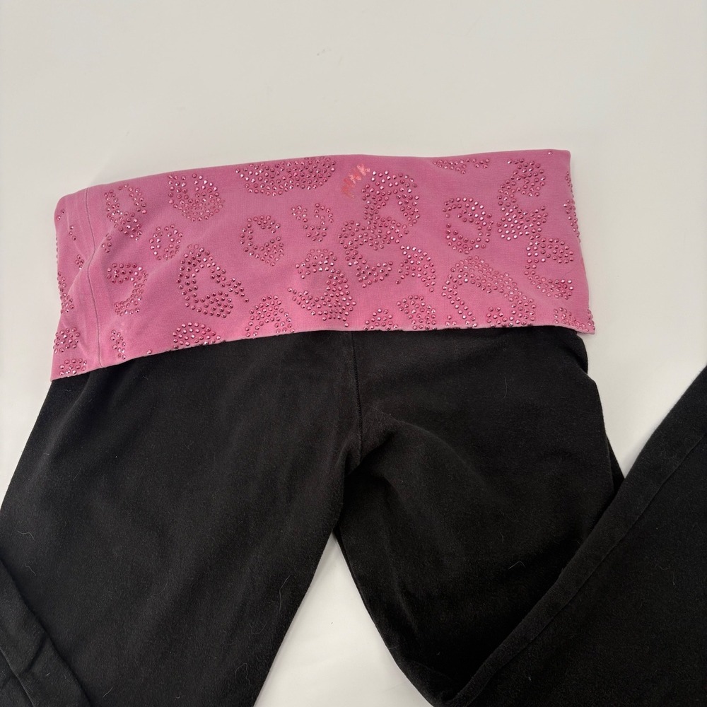 y2K Victoria's Secret PINK Yoga Leggings Pink Rhinestone Leopard Foldover XS - Picture 2 of 7